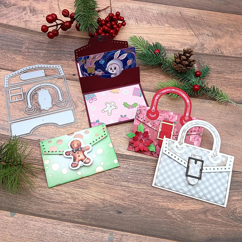 Alinacutle Metal Cutting Dies Cut Gift Card Holder HandBag Etached Die Christmas Scrapbooking Paper Craft Album Handmade Card