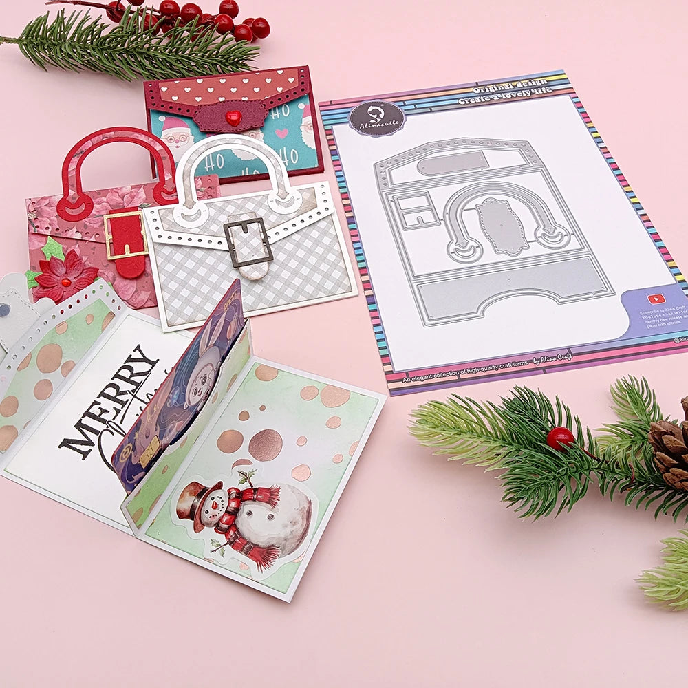Alinacutle Metal Cutting Dies Cut Gift Card Holder HandBag Etached Die Christmas Scrapbooking Paper Craft Album Handmade Card