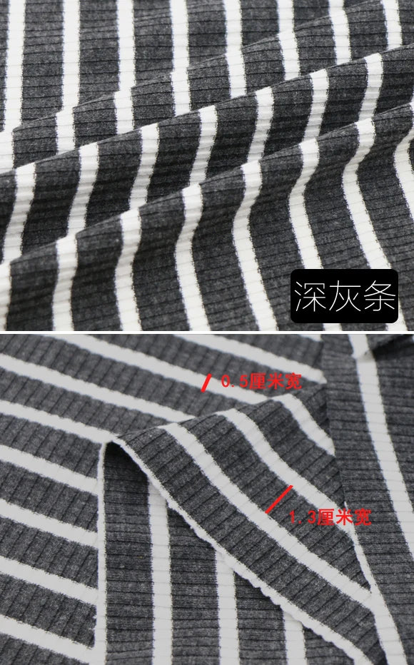 50cm X 125cm Cotton Rib Dyed Horizontal Strip Elastic Knitted Fabric Diy Clothes Medium make dress Cloth 250g/m