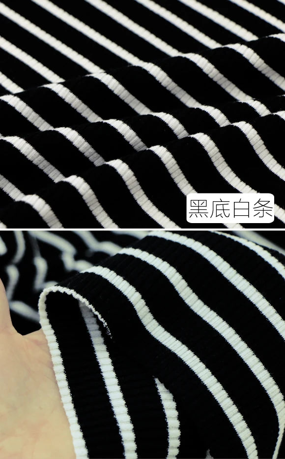 50cm X 125cm Cotton Rib Dyed Horizontal Strip Elastic Knitted Fabric Diy Clothes Medium make dress Cloth 250g/m