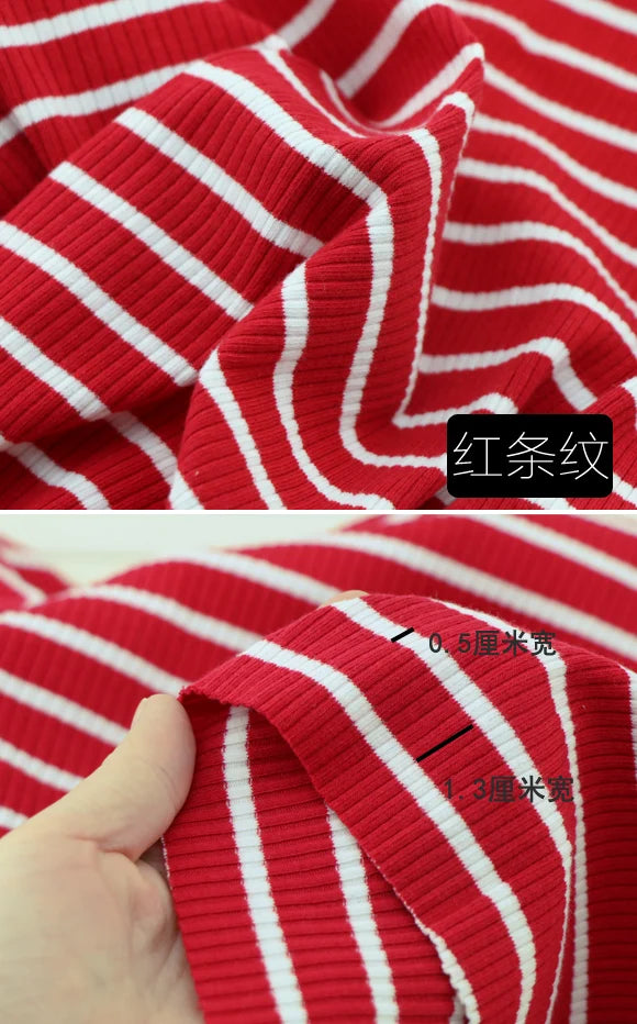 50cm X 125cm Cotton Rib Dyed Horizontal Strip Elastic Knitted Fabric Diy Clothes Medium make dress Cloth 250g/m