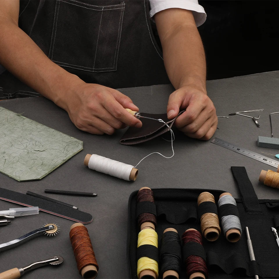 KRABALL Leather Craft Working Tools Stitching Sewing Kit Repair Set with Waxed Thread Groover Awl for Beginners Professionals