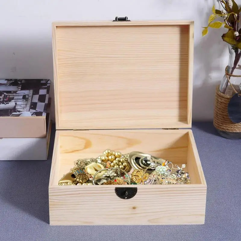 Wooden Box With Hinged Lid Unfinished Treasure Boxes For Trinket Storage Moderate Capacity Plain Wooden Jewelry Box Unpainted