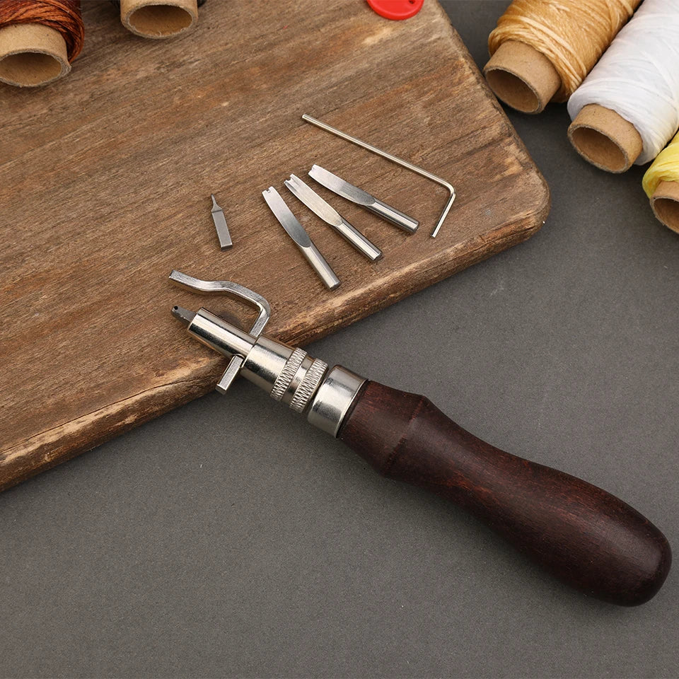 KRABALL Leather Craft Working Tools Stitching Sewing Kit Repair Set with Waxed Thread Groover Awl for Beginners Professionals