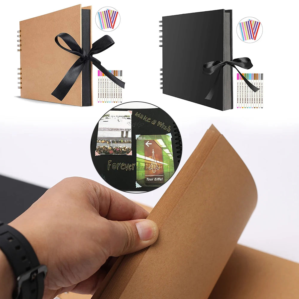ZK20 80 Black Pages Memory Books DIY Craft Photo Albums Scrapbook Cover Kraft Album For Wedding Anniversary Gifts Memory Books