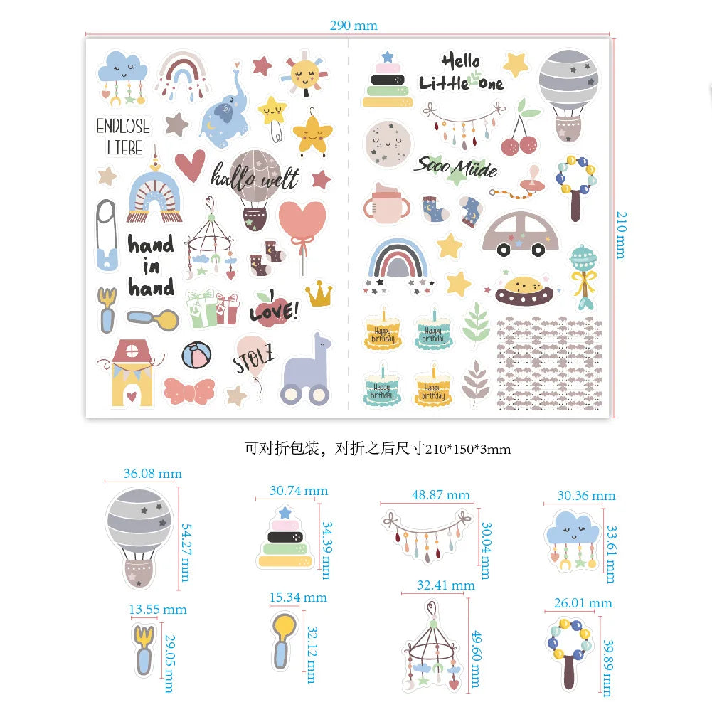 4 sheets/pack Baby Scrapbook Stickers Scrapbooking Baby Girl Boy Sticker for Newborn Baby Clothes,DIY Craft, Photo Album Journal