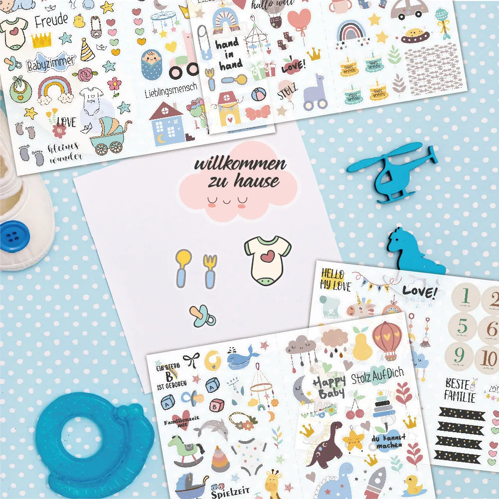 4 sheets/pack Baby Scrapbook Stickers Scrapbooking Baby Girl Boy Sticker for Newborn Baby Clothes,DIY Craft, Photo Album Journal