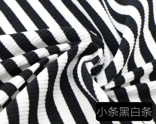 50cm X 125cm Cotton Rib Dyed Horizontal Strip Elastic Knitted Fabric Diy Clothes Medium make dress Cloth 250g/m