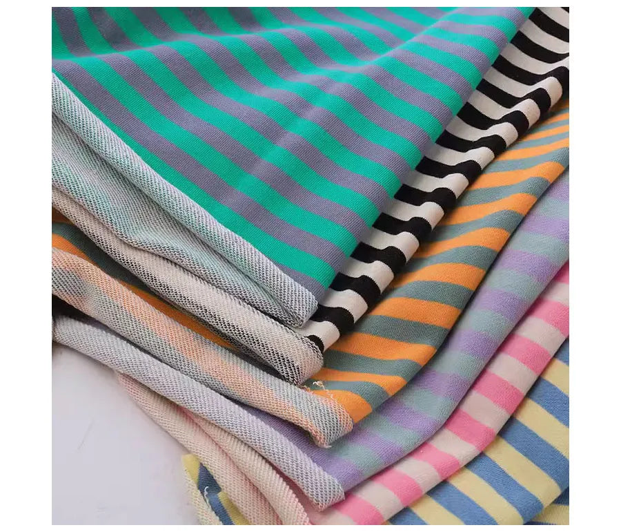 Rainbow Striped Cotton Elastic Knitted French Terry Fabric DIY For Sewing Hoodie Jacket Shirt Tissus By The Half Meter 600g/m