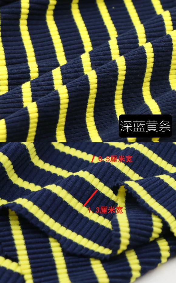 50cm X 125cm Cotton Rib Dyed Horizontal Strip Elastic Knitted Fabric Diy Clothes Medium make dress Cloth 250g/m