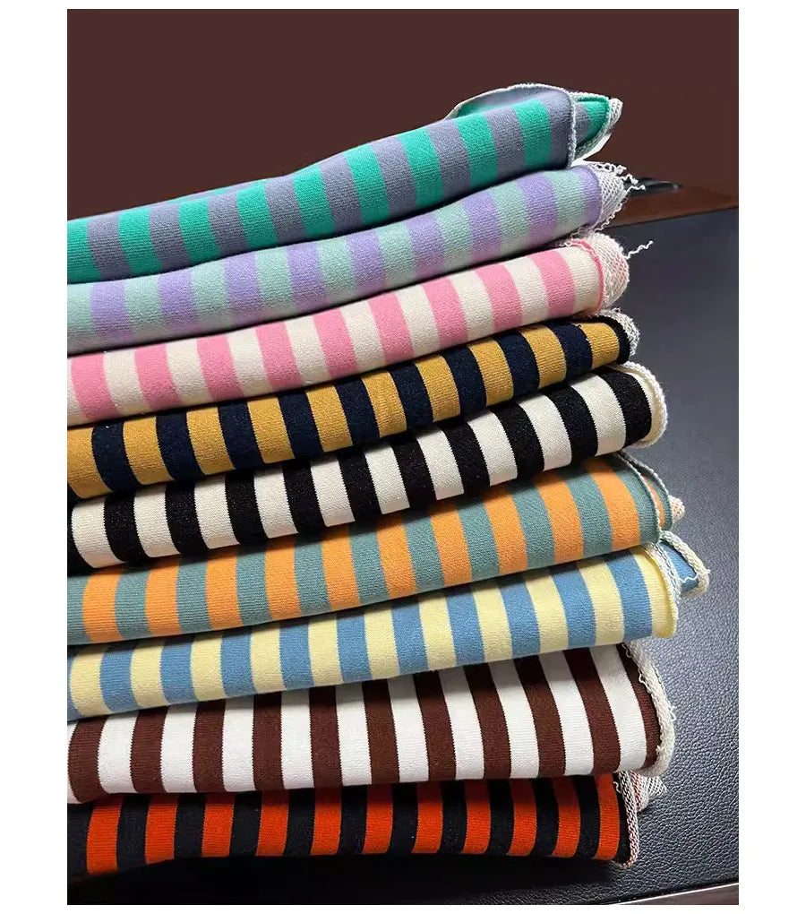 Rainbow Striped Cotton Elastic Knitted French Terry Fabric DIY For Sewing Hoodie Jacket Shirt Tissus By The Half Meter 600g/m