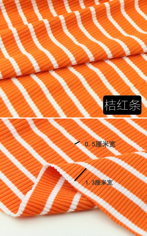 50cm X 125cm Cotton Rib Dyed Horizontal Strip Elastic Knitted Fabric Diy Clothes Medium make dress Cloth 250g/m