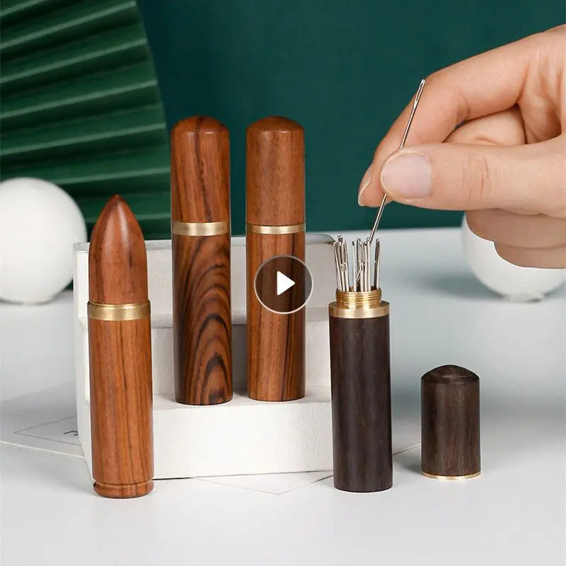Needle Case Box Holder Storage Tube Wooden Box Hand Sewing Needles Case Knitting Embroidery Needles Container Sewing Tools