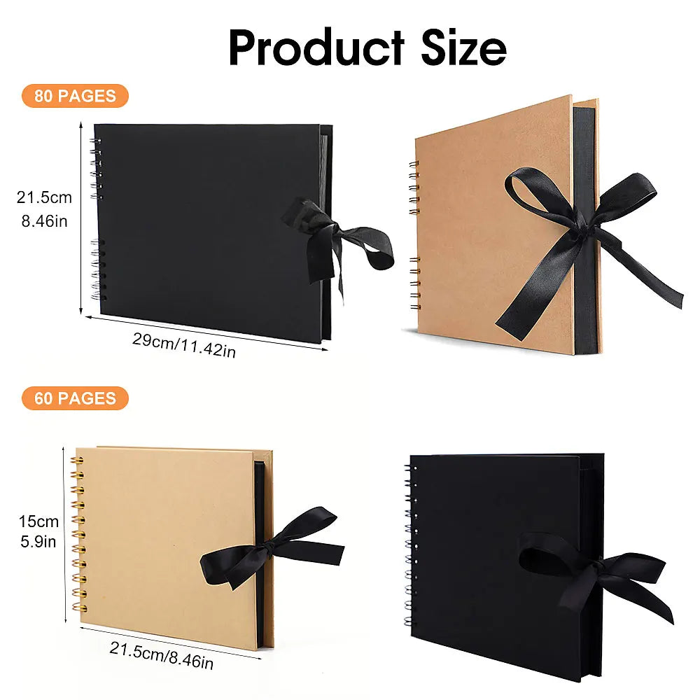 ZK20 80 Black Pages Memory Books DIY Craft Photo Albums Scrapbook Cover Kraft Album For Wedding Anniversary Gifts Memory Books