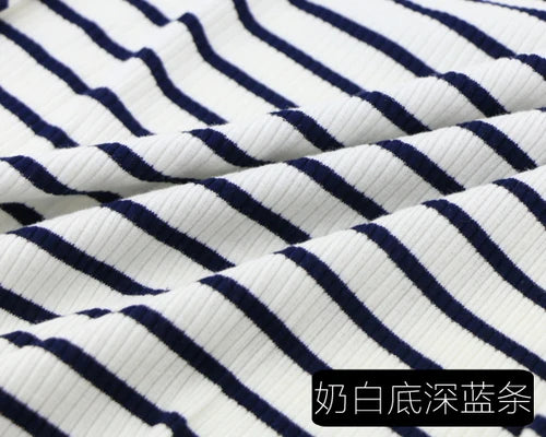 50cm X 125cm Cotton Rib Dyed Horizontal Strip Elastic Knitted Fabric Diy Clothes Medium make dress Cloth 250g/m