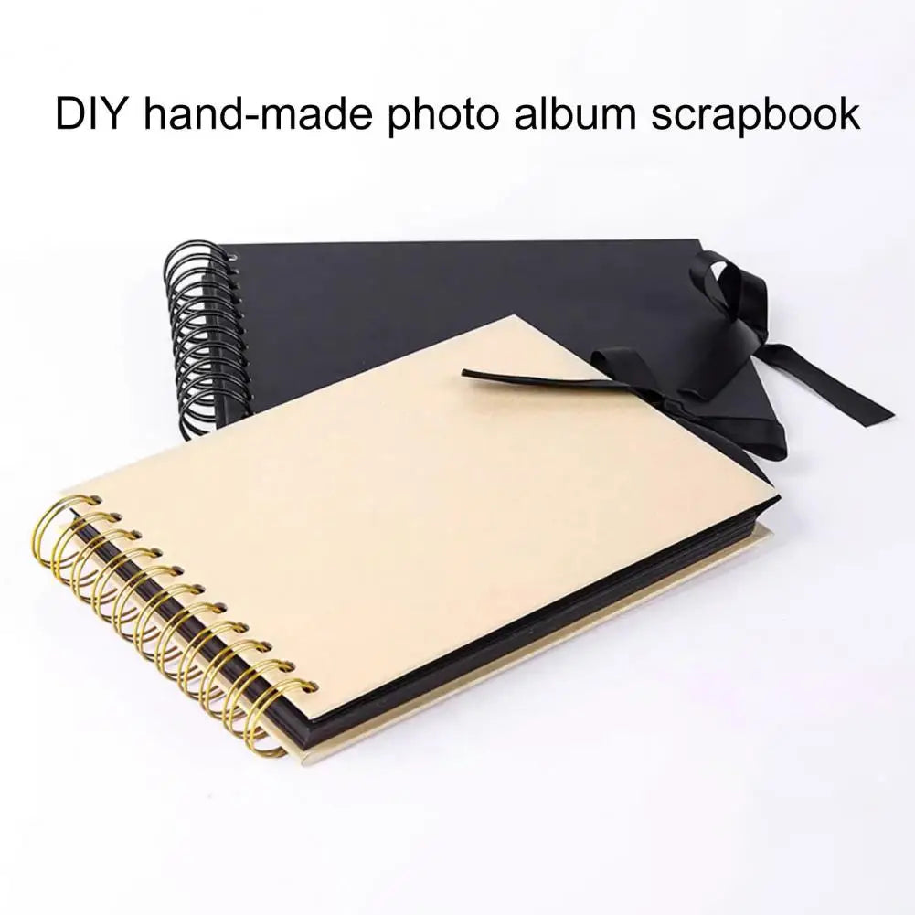 A5 Scrapbook Photo Album with Bowknot Ribbon DIY Hard Cover Loose Leaf Lace-up Wedding Travel Picture Collection Book