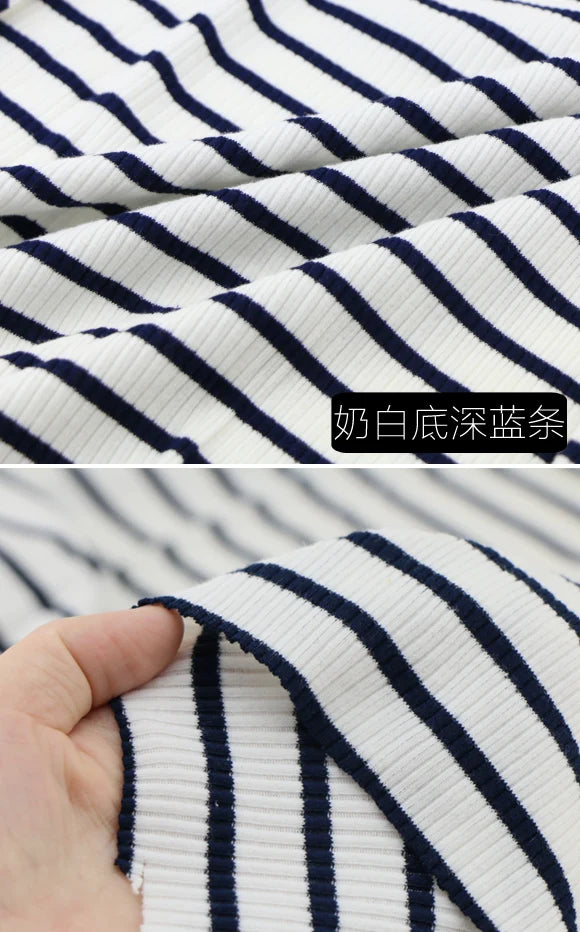 50cm X 125cm Cotton Rib Dyed Horizontal Strip Elastic Knitted Fabric Diy Clothes Medium make dress Cloth 250g/m