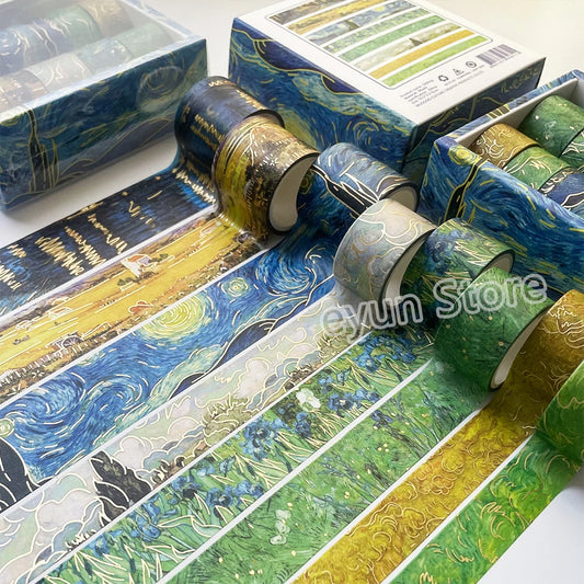 Van Gogh Oil Painting Series Washi Tape Set Gold Stamping Decorative Adhesive Tape Masking Tapes Scrapbooking Diary Stickers