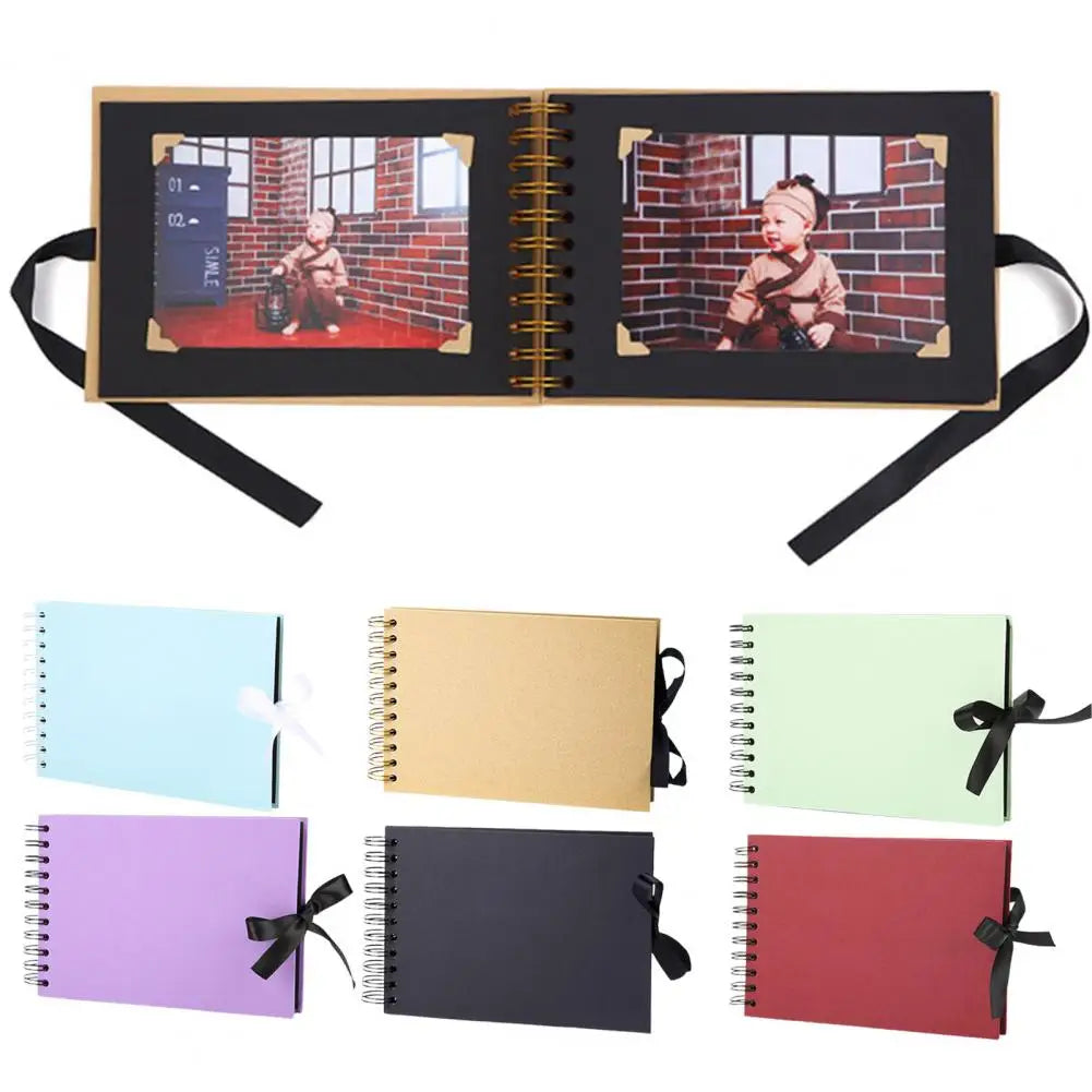 A5 Scrapbook Photo Album with Bowknot Ribbon DIY Hard Cover Loose Leaf Lace-up Wedding Travel Picture Collection Book