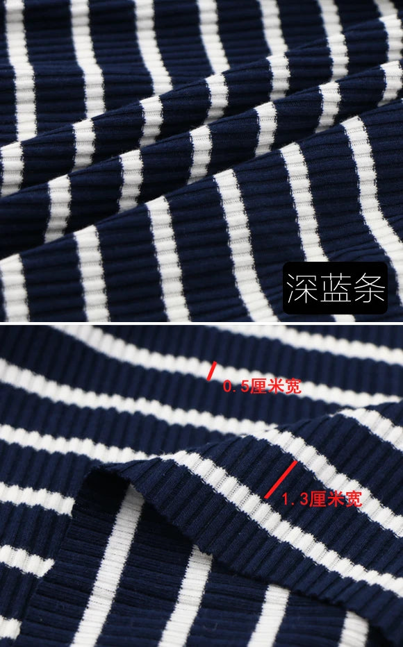 50cm X 125cm Cotton Rib Dyed Horizontal Strip Elastic Knitted Fabric Diy Clothes Medium make dress Cloth 250g/m