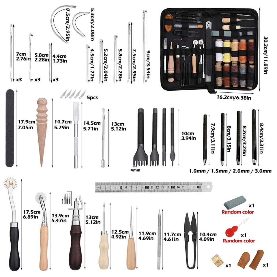 KRABALL Leather Craft Working Tools Stitching Sewing Kit Repair Set with Waxed Thread Groover Awl for Beginners Professionals