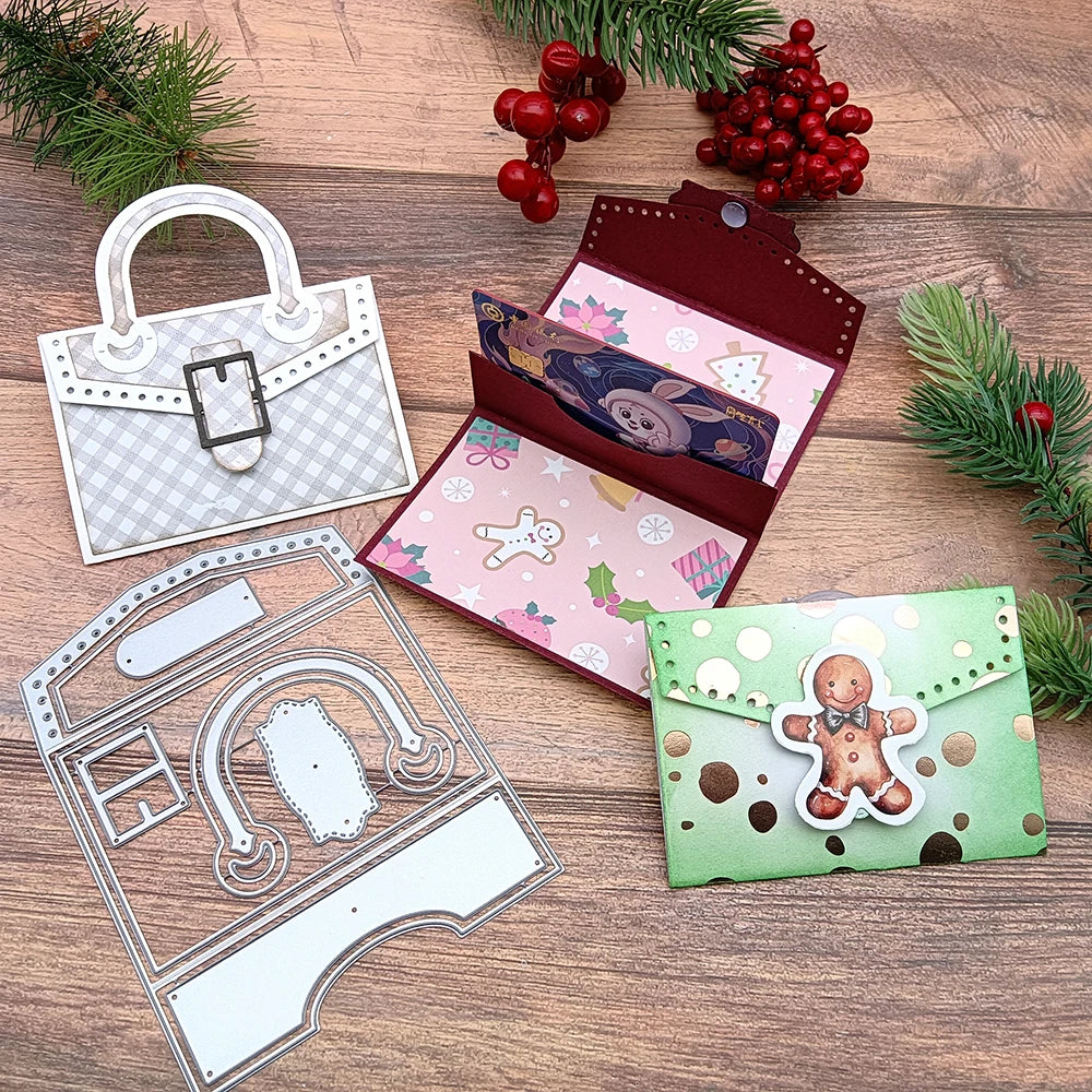Alinacutle Metal Cutting Dies Cut Gift Card Holder HandBag Etached Die Christmas Scrapbooking Paper Craft Album Handmade Card