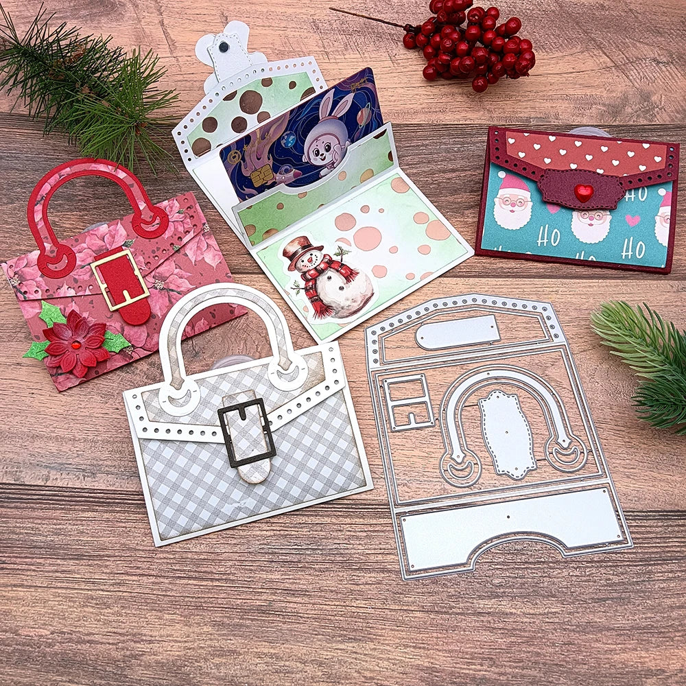 Alinacutle Metal Cutting Dies Cut Gift Card Holder HandBag Etached Die Christmas Scrapbooking Paper Craft Album Handmade Card