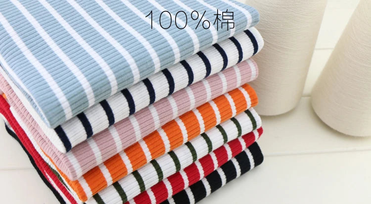 50cm X 125cm Cotton Rib Dyed Horizontal Strip Elastic Knitted Fabric Diy Clothes Medium make dress Cloth 250g/m