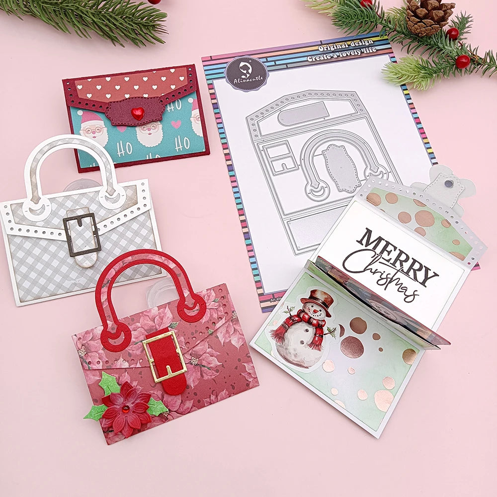 Alinacutle Metal Cutting Dies Cut Gift Card Holder HandBag Etached Die Christmas Scrapbooking Paper Craft Album Handmade Card