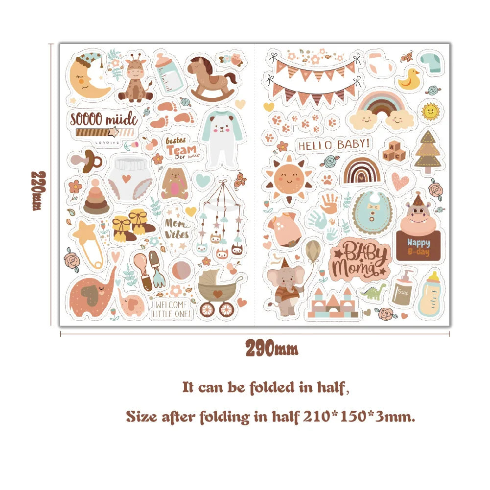 4 sheets/pack Baby Scrapbook Stickers Scrapbooking Baby Girl Boy Sticker for Newborn Baby Clothes,DIY Craft, Photo Album Journal