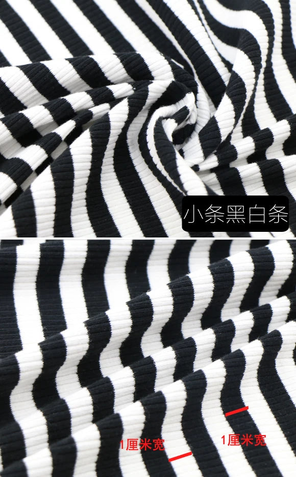 50cm X 125cm Cotton Rib Dyed Horizontal Strip Elastic Knitted Fabric Diy Clothes Medium make dress Cloth 250g/m